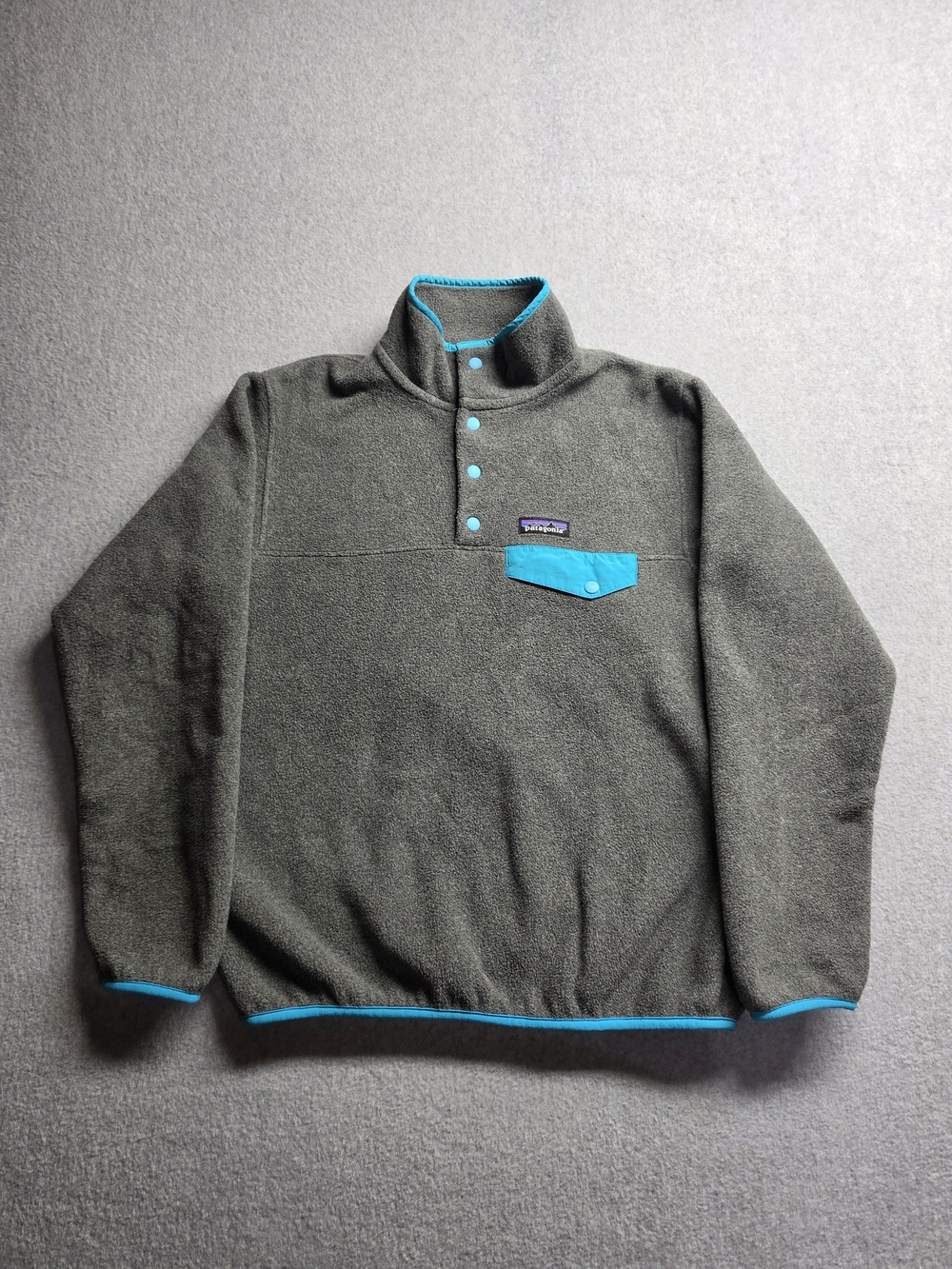 Unisex Patagonia Synchilla Snap T Fleece Pullover Sweater Grey Blue Size Small